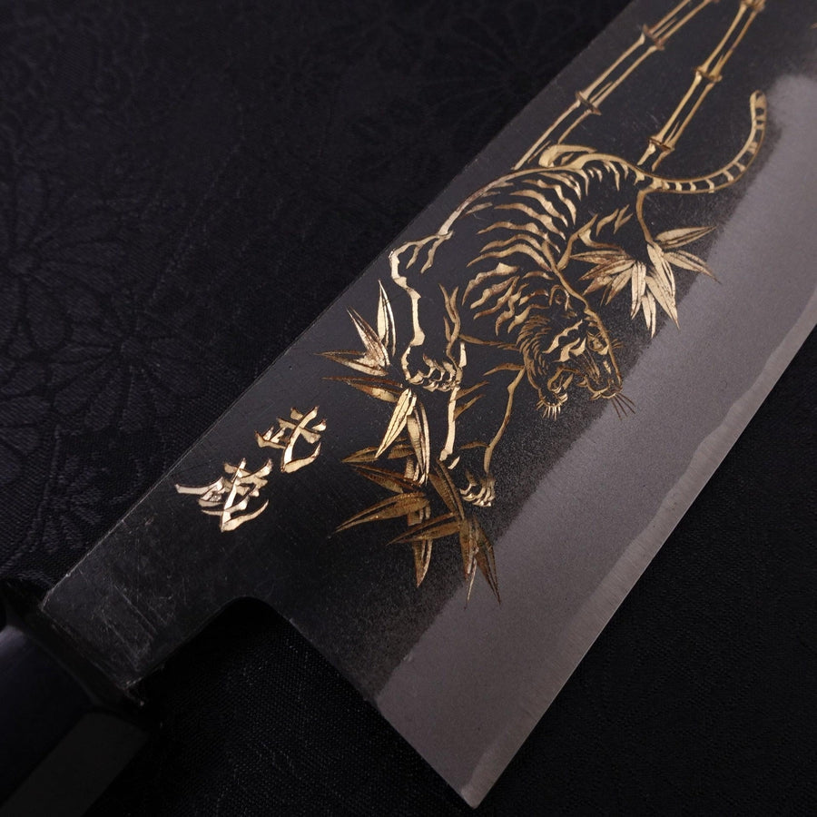 Santoku White steel #2 Kurouchi Chokin Tiger-Bamboo Buffalo Ebony Handle 170mm-White steel #2-Kurouchi-Japanese Handle-[Musashi]-[Japanese-Kitchen-Knives]