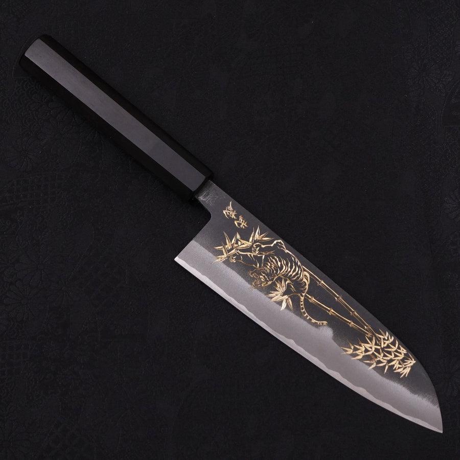Santoku White steel #2 Kurouchi Chokin Tiger-Bamboo Buffalo Ebony Handle 170mm-White steel #2-Kurouchi-Japanese Handle-[Musashi]-[Japanese-Kitchen-Knives]