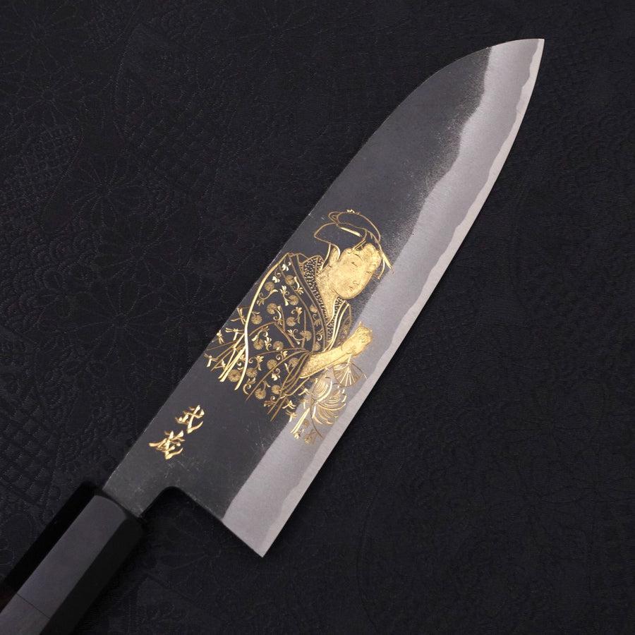 Santoku White steel #2 Kurouchi Chokin Ukiyo-e Buffalo Ebony Handle 170mm-White steel #2-Kurouchi-Japanese Handle-[Musashi]-[Japanese-Kitchen-Knives]