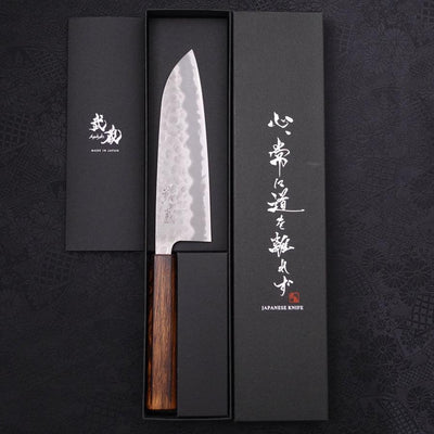 Santoku White steel #2 Tsuchime Sumi Urushi Handle 165mm-White steel #2-Tsuchime-Japanese Handle-[Musashi]-[Japanese-Kitchen-Knives]