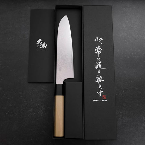 Santoku ZA-18 Damascus Buffalo Magnolia Handle 180mm (7”)-[Musashi]-[Japanese-Kitchen-Knives]
