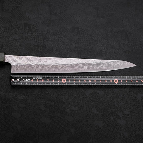 Sujihiki 440C Nashiji Damascus Green Urushi Handle 240mm-[Musashi]-[Japanese-Kitchen-Knives]