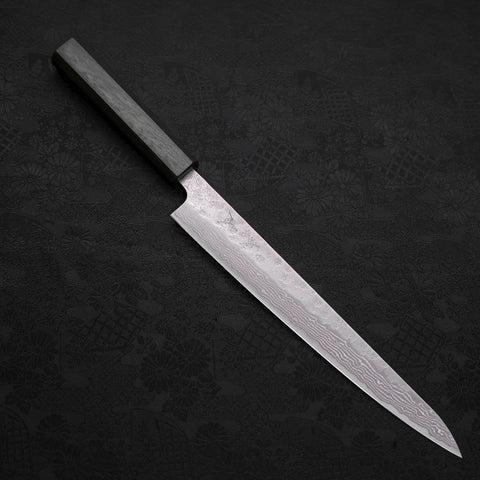 Sujihiki 440C Nashiji Damascus Green Urushi Handle 240mm-[Musashi]-[Japanese-Kitchen-Knives]
