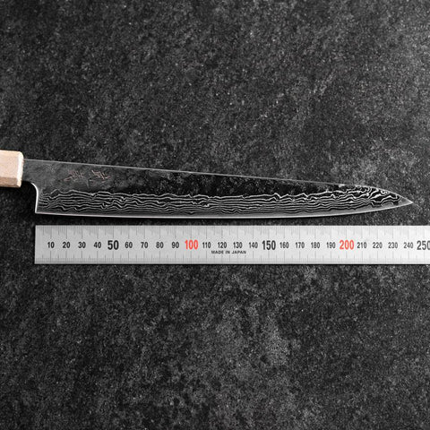 Sujihiki 440C Nashiji Damascus Mirror White Urushi Handle 240mm (9.4”)-[Musashi]-[Japanese-Kitchen-Knives]