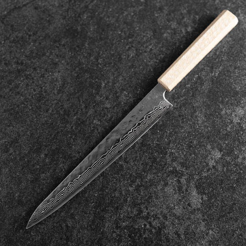 Sujihiki 440C Nashiji Damascus Mirror White Urushi Handle 240mm-[Musashi]-[Japanese-Kitchen-Knives]