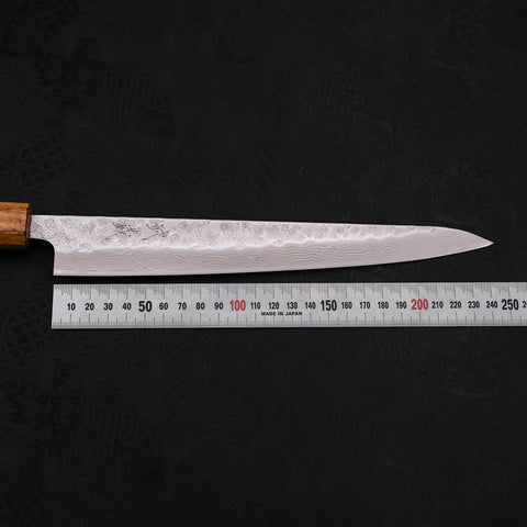 Sujihiki 440C Nashiji Damascus Oak Handle 240mm-[Musashi]-[Japanese-Kitchen-Knives]