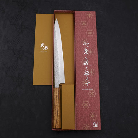 Sujihiki 440C Nashiji Damascus Oak Handle 240mm-[Musashi]-[Japanese-Kitchen-Knives]