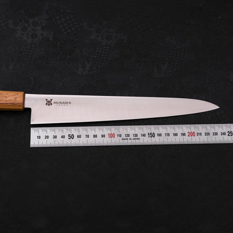 Sujihiki AUS-10 Polished Oak Handle 240mm (9.4”)-[Musashi]-[Japanese-Kitchen-Knives]