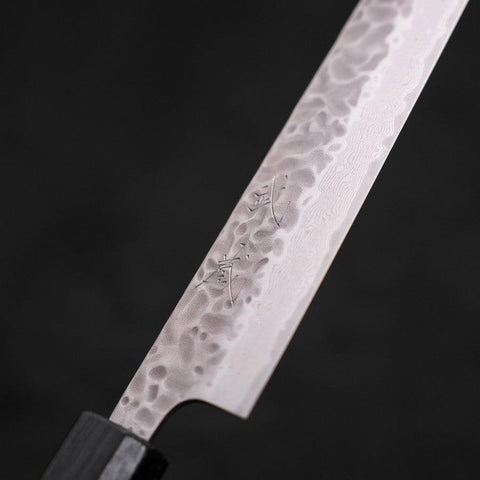 Sujihiki AUS-10 Tsuchime Damascus Dark Blue Urushi Handle 240mm-[Musashi]-[Japanese-Kitchen-Knives]