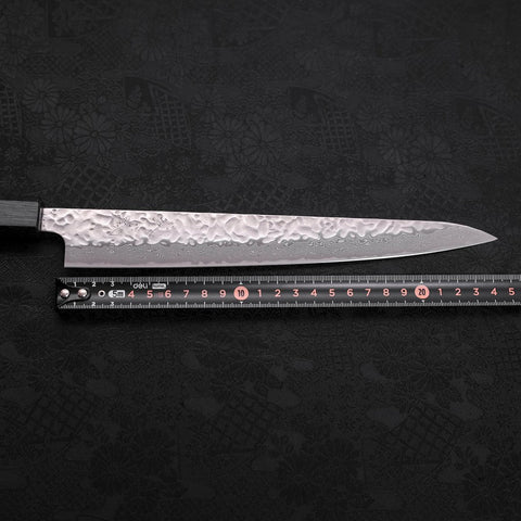 Sujihiki AUS-10 Tsuchime Damascus Dark Blue Urushi Handle 240mm-[Musashi]-[Japanese-Kitchen-Knives]