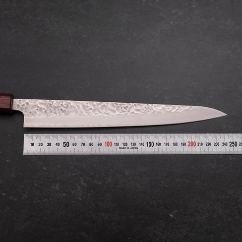 Sujihiki AUS-10 Tsuchime Damascus Purple Urushi Handle 240mm (9.4”)-[Musashi]-[Japanese-Kitchen-Knives]