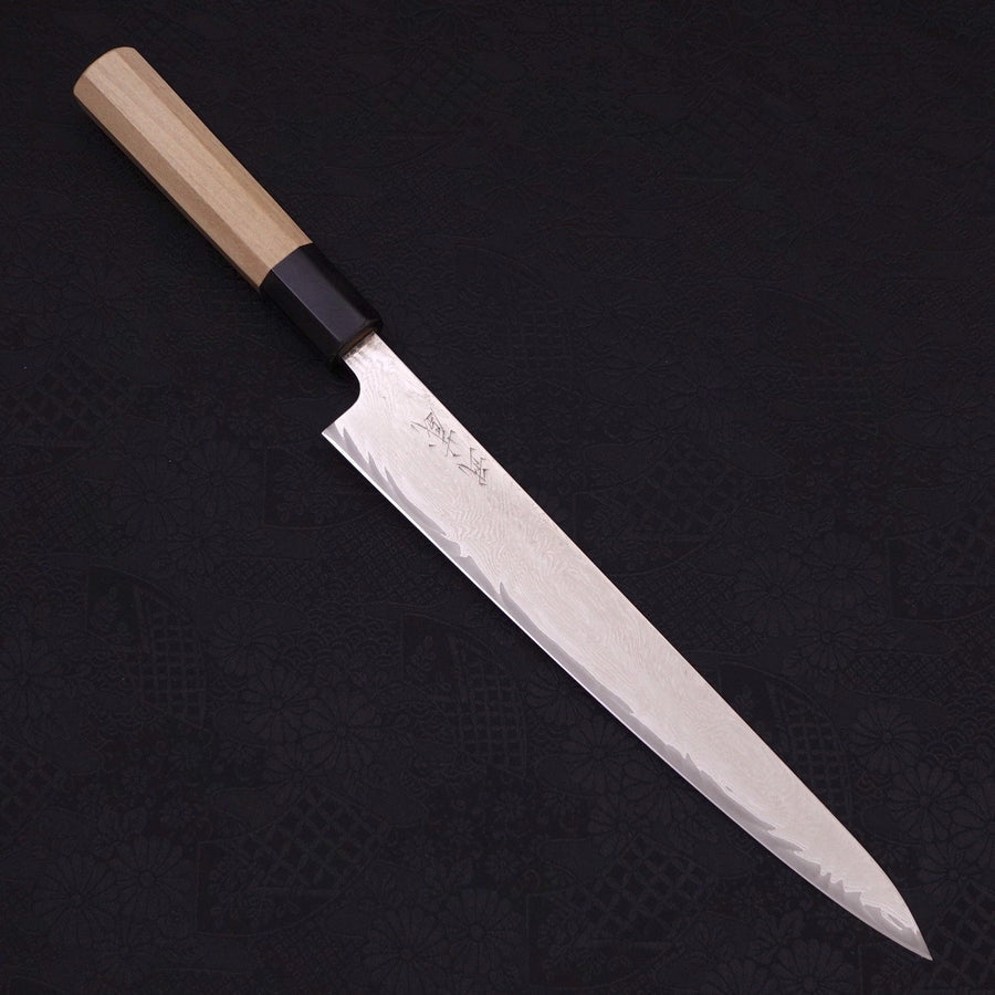 Sujihiki AUS-10 Wave Damascus Buffalo Magnolia Handle 240mm-AUS-10-Damascus-Japanese Handle-[Musashi]-[Japanese-Kitchen-Knives]