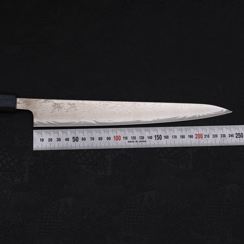 Sujihiki AUS-10 Wave Damascus Dark-Blue Urushi Handle 240mm (9.4”)-[Musashi]-[Japanese-Kitchen-Knives]