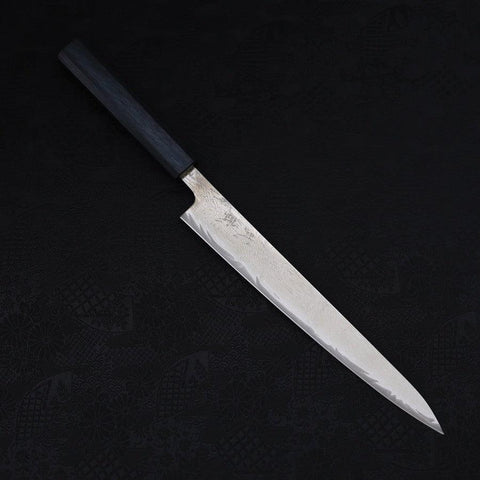Sujihiki AUS-10 Wave Damascus Dark-Blue Urushi Handle 240mm (9.4”)-[Musashi]-[Japanese-Kitchen-Knives]