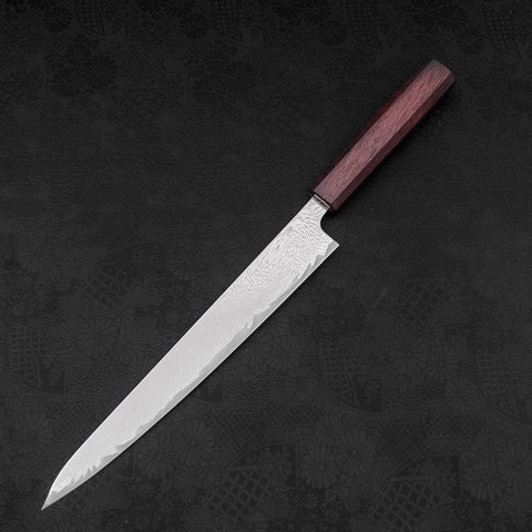 Sujihiki AUS-10 Wave Damascus Purple Urushi Handle 240mm (9.4”)-[Musashi]-[Japanese-Kitchen-Knives]