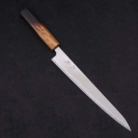 Sujihiki AUS-10 Wave Damascus Yaki Urushi Handle 240mm (9.4”)-[Musashi]-[Japanese-Kitchen-Knives]