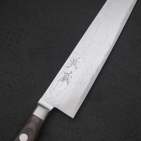 Sujihiki AUS-10 Wave Nickel Damascus Western Handle 240mm (9.4”)-[Musashi]-[Japanese-Kitchen-Knives]