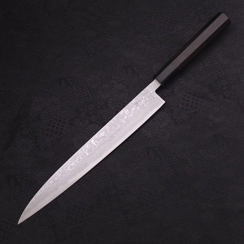Sujihiki Blue Steel #2 Damascus Buffalo Ebony Handle 270mm (10.6”)-[Musashi]-[Japanese-Kitchen-Knives]