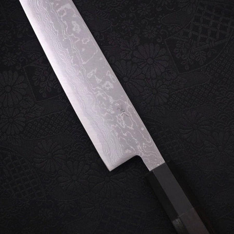 Sujihiki Blue Steel #2 Damascus Buffalo Ebony Handle 270mm (10.6”)-[Musashi]-[Japanese-Kitchen-Knives]