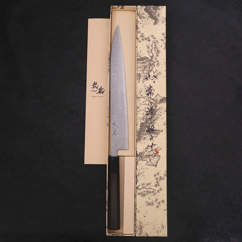 Sujihiki Blue Steel #2 Damascus Buffalo Ebony Handle 270mm (10.6”)-[Musashi]-[Japanese-Kitchen-Knives]