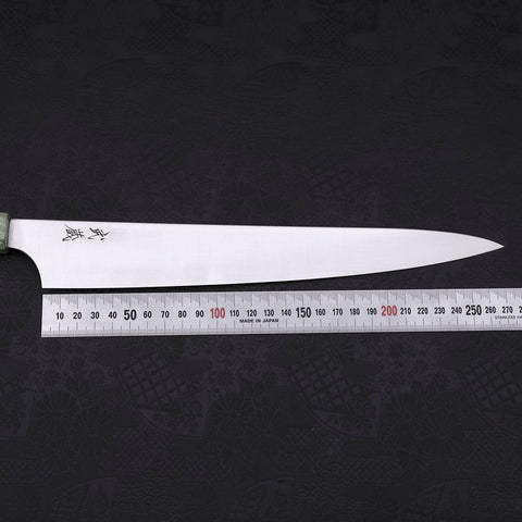 Sujihiki Blue Super Polished Maple Green Handle 270mm (10.6”)-[Musashi]-[Japanese-Kitchen-Knives]