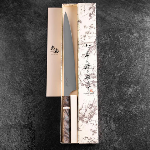 Sujihiki Blue Super Polished Maple Handle 270mm (10.6”)-[Musashi]-[Japanese-Kitchen-Knives]