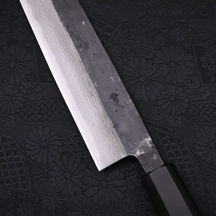 Sujihiki Blue steel #2 Kurouchi Damascus Buffalo Ebony Handle 240mm-Blue steel #2-Damascus-Japanese Handle-[Musashi]-[Japanese-Kitchen-Knives]