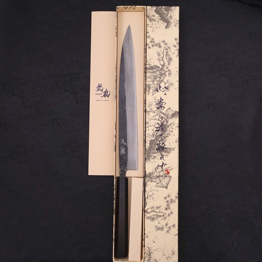 Sujihiki Blue steel #2 Kurouchi Damascus Buffalo Ebony Handle 270mm-Blue steel #2-Damascus-Japanese Handle-[Musashi]-[Japanese-Kitchen-Knives]