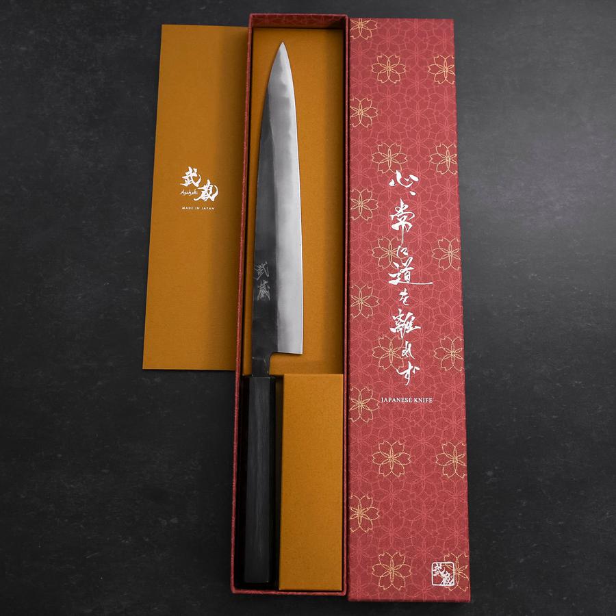 【1点物】青紙２号 黒打 筋引包丁 270㎜ G9399 手作り 月光作 筋引 青紙2号 黒打 墨漆柄 240mm – MUSASHI