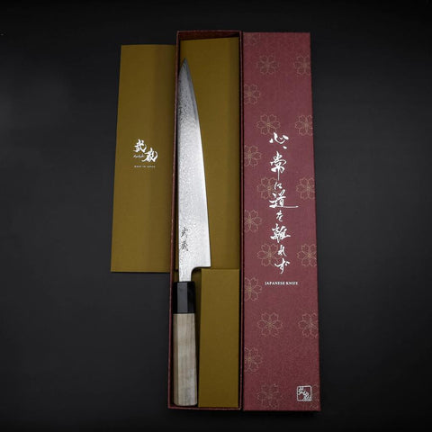 Sujihiki SLD Wave Damascus Buffalo Magnolia Handle 240mm-[Musashi]-[Japanese-Kitchen-Knives]