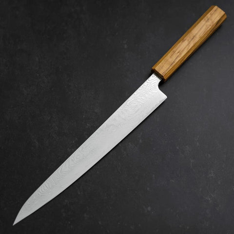 Sujihiki SLD Wave Damascus Oak Handle 240mm (9.4”)-[Musashi]-[Japanese-Kitchen-Knives]