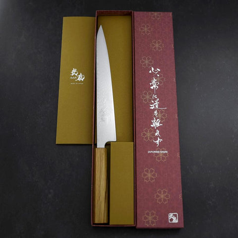 Sujihiki SLD Wave Damascus Oak Handle 240mm (9.4”)-[Musashi]-[Japanese-Kitchen-Knives]