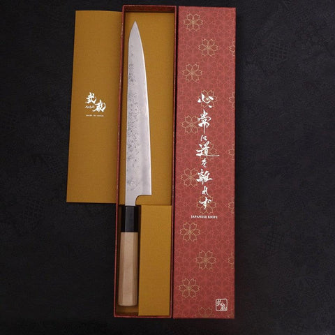 Sujihiki Silver Steel #3 Nashiji Buffalo Magnolia Handle Handle 240mm (9.4”)-[Musashi]-[Japanese-Kitchen-Knives]