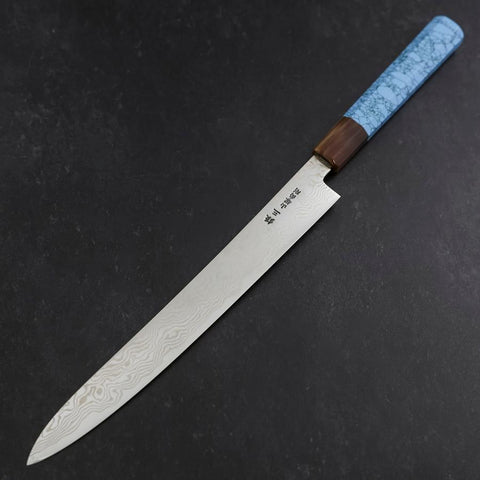 Sujihiki Silver Steel #3 Nickel Damascus Buffalo Turquoise Handle 270mm (10.6”)-[Musashi]-[Japanese-Kitchen-Knives]