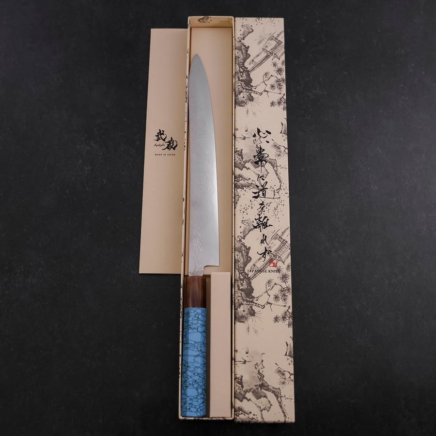 筋引 銀紙3号 ニッケルダマスカス 水牛ターコイズ柄 270mm – MUSASHI