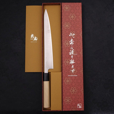 Sujihiki Silver Steel #3 Polished Buffalo Magnolia Handle Handle 240mm (9.4”)-[Musashi]-[Japanese-Kitchen-Knives]