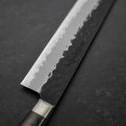Sujihiki Stainless Clad Blue Super Kurouchi Tsuchime Western Brown Handle 240mm (9.4”)-[Musashi]-[Japanese-Kitchen-Knives]