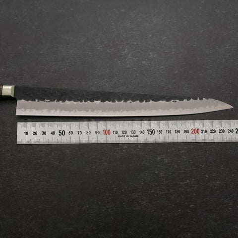 Sujihiki Stainless Clad Blue Super Kurouchi Tsuchime Western Brown Handle 240mm (9.4”)-[Musashi]-[Japanese-Kitchen-Knives]