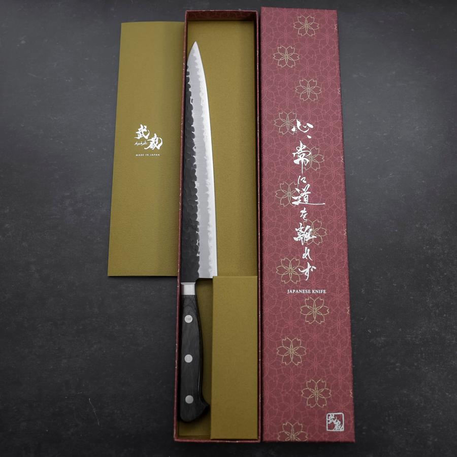 筋引き 青紙スーパー 黒打槌目 紫檀柄 240mm – MUSASHI