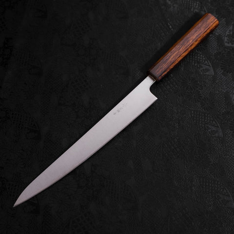 Sujihiki Stainless Clad Blue Super Polished Sumi Urushi Handle 240mm (9.4”)-[Musashi]-[Japanese-Kitchen-Knives]