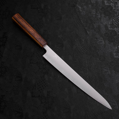 Sujihiki Stainless Clad Blue Super Polished Sumi Urushi Handle 240mm (9.4”)-[Musashi]-[Japanese-Kitchen-Knives]