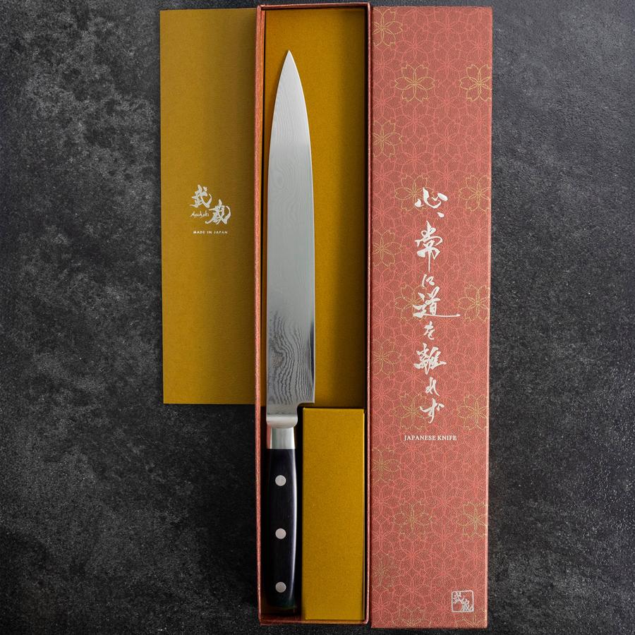 Sujihiki VG-10 Damascus Western Round Handle 240mm (9.4”)-[Musashi]-[Japanese-Kitchen-Knives]