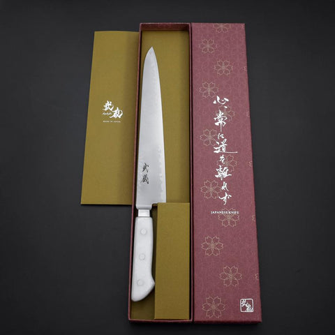 Sujihiki VG-5 Tsuchime Western White Marble Handle 240mm-[Musashi]-[Japanese-Kitchen-Knives]