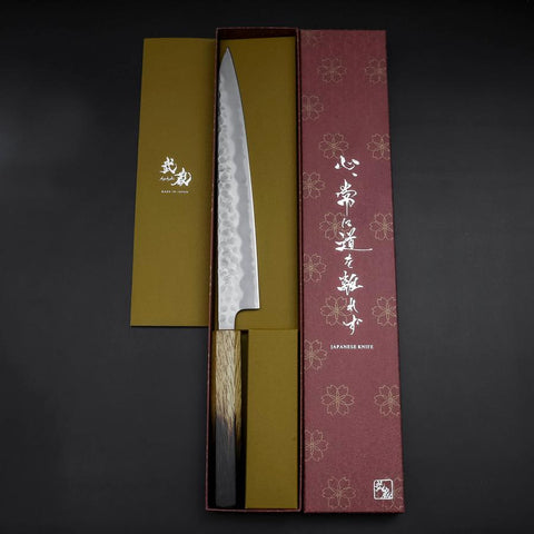 Sujihiki White Steel #2 Tsuchime Yaki Urushi Handle 240mm (9.4”)-[Musashi]-[Japanese-Kitchen-Knives]