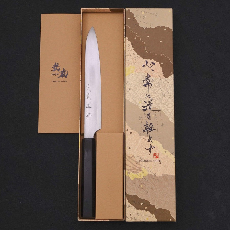 Sujihiki White steel #2 Super Polished Buffalo Ebony Handle 170mm-Japanese Handle-[Musashi]-[Japanese-Kitchen-Knives]
