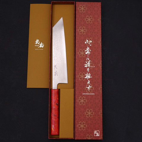 Tsushima Knife Kiritsuke VG-10 Damascus Ocean Red Handle 210mm (8.3”)-[Musashi]-[Japanese-Kitchen-Knives]