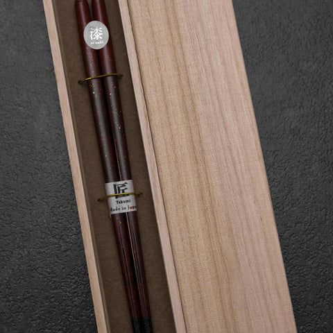 Urushi Ariake Lacquered Wooden Chopsticks 210mm Red with Paulownia Wooden Box (8.3”)-[Musashi]-[Japanese-Kitchen-Knives]