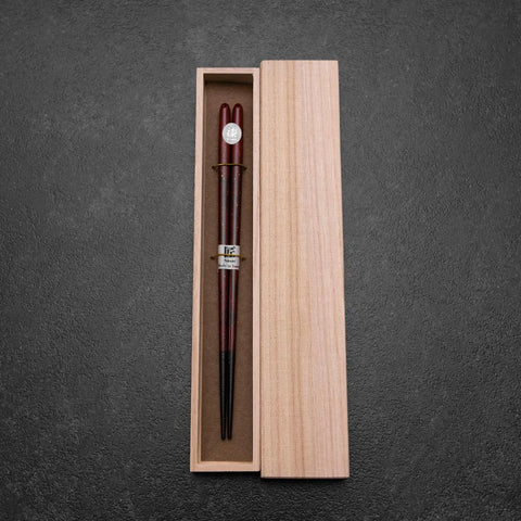 Urushi Ariake Lacquered Wooden Chopsticks 210mm Red with Paulownia Wooden Box (8.3”)-[Musashi]-[Japanese-Kitchen-Knives]