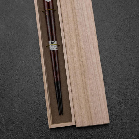 Urushi Ariake Lacquered Wooden Chopsticks 210mm Red with Paulownia Wooden Box-[Musashi]-[Japanese-Kitchen-Knives]