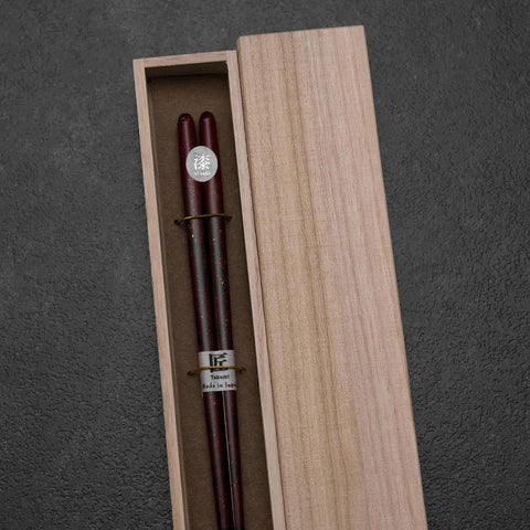 Urushi Ariake Lacquered Wooden Chopsticks 210mm Red with Paulownia Wooden Box-[Musashi]-[Japanese-Kitchen-Knives]